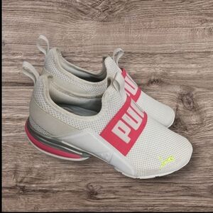 PUMA White and Pink Slip-On Sneakers